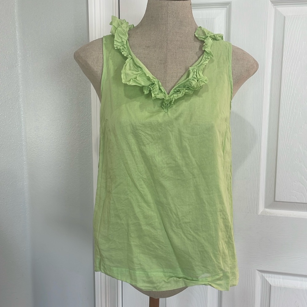 Talbots sleeveless ruffle blouse V-neck 100% cotton lined women’s size 8P petite